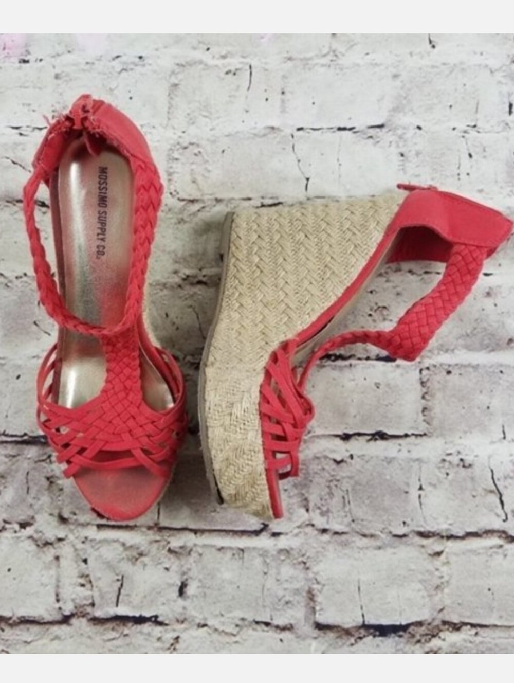 Mossimo Coral Red Braided Sandal Platform Wedges Strappy Boho Vacation Sexy 6.5